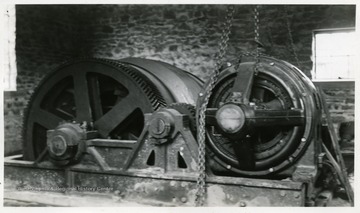 Close view of an electric motor at a coal mine site in Thomas, W. Va.