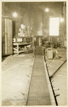 View of a conveyor in a machine shop at a coal mine in Thomas, W. Va.
