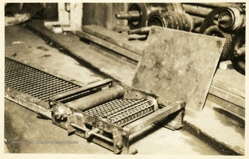 Close view of a conveyor at a coal mine shop in Thomas, W. Va.