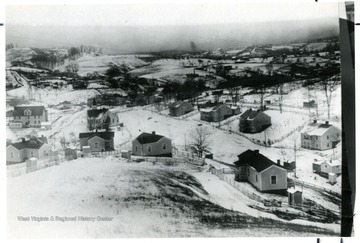 Town of Scarbro in the fifties. You can see the town store, church, and the Wykle house.