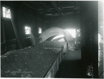'Link-Belt 33460, Link-Belt rotary mine car dumper at Heavy-Media coal preparation plant of Pocahontas Fuel Co. Inc., Itmann, W. Va. Capacity of plant is 750 tons of raw coal per hour. Nov. 1951'