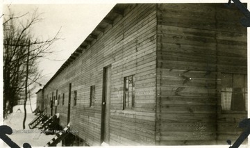 Barracks at Lost Creek, W. Va. with snow on the ground.
