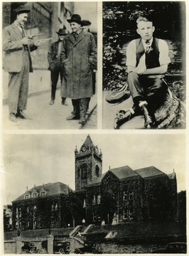 Ed Chambers is  on the right. "Two Gun" Sid Hatfield on the left. The bottom is the courthouse at Welch. The x marks the spot where where Chambers and Hatfield were killed. 1921 strike. 'See [Lee's] book page 69.'