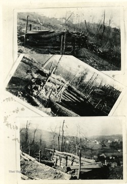 Strikers' forts made of logs in Marion county during the 1925-29 strike. ' Picture used on pg. 149 of[Lee's] book.'