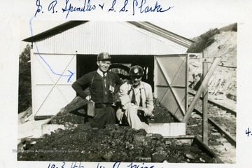 Professor G.R. Spindler, formerly with Engineering Dept. of West Virginia University and S.S. Clarke. Photo taken at Williams River Mine, Gauley Mountain Coal Company.