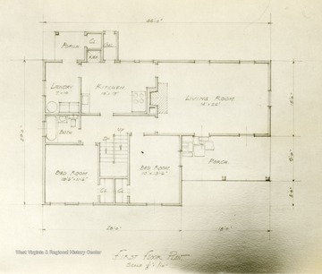 Floor plan for the first floor of a house.