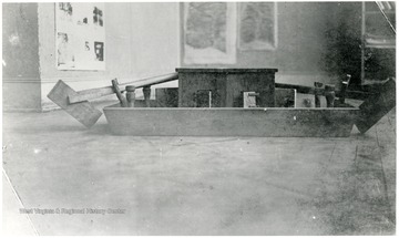 'A flatboat created by Inez Funk's students at the Arthurdale School during an activity on transportation in the pioneer period.'