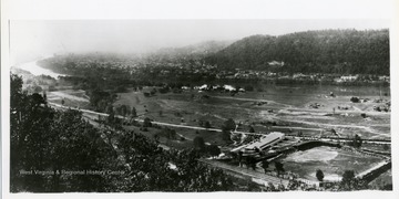 A distant view of East Charleston and Kanawha City, Charleston, West Virginia.  Baseball field visible in lower right corner.