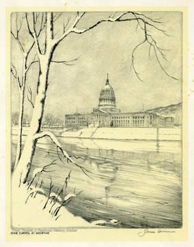 Sketch of the West Virginia State Capitol Building in winter by James Swann.
