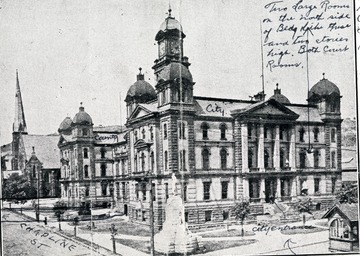 Located at 16th and Chapline Streets, this structure was built ca. 1870 to entice the state government to move the capital back to Wheeling. It worked, but only for approximately ten years when the capital was once again shifted to Charleston. The building was subsequently used for city and county governments and torn down in 1950.