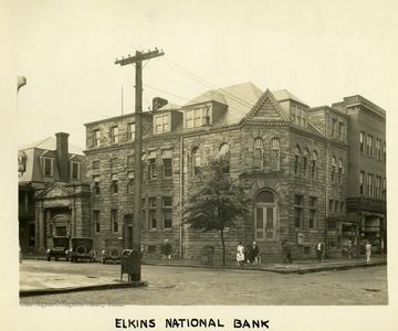 Elkins National Bank and the local 5 and 10 Store, in Elkins, West Virginia.
