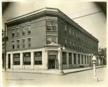 View of Davis Trust Company building on a corner in Elkins, West Virginia.