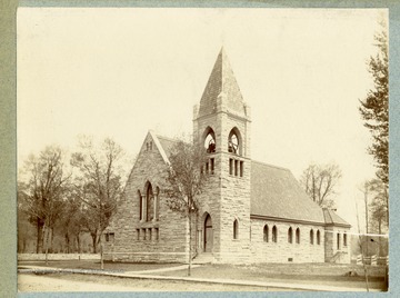 View of the stone Davis Memorial Church building in Elkins, West Virginia.