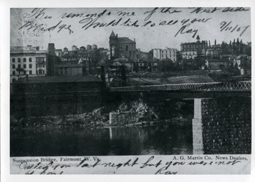 Postcard of the Suspension Bridge in Fairmont, West Virginia.