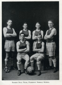 Group portrait of the Fairmont Normal School Basketball Team.