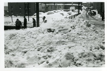 The view from Madison Street looking toward Jefferson Street in Fairmont, West Virginia during the big snow storm in 1950.