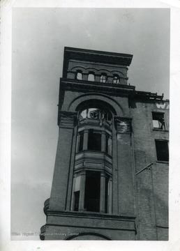 'Corner of the Watson Hotel, Fairmont, West Virginia, just before it was torn down during the summer of 1956.'