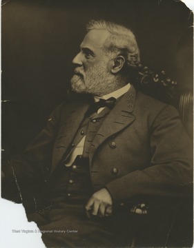Silhouette portrait of General Robert E. Lee seated.