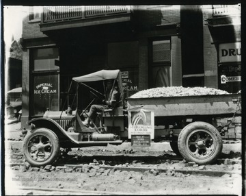 A truck driver is parked in front of the Imperial Ice Cream Co. in Grafton, West Virginia.