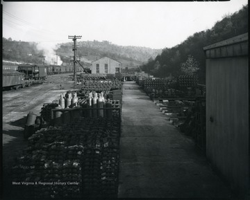 Supplies stacked up and arranged in rows in Grafton, W. Va.