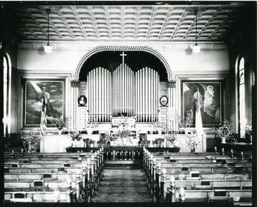 The interior of Andrew's Methodist Episcopal Church in Grafton, West Virginia.