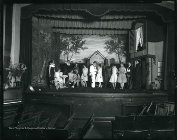 An high school drama class on stage in Grafton, West Virginia, performing the play, Prunella.