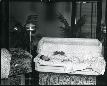 An unidentified child in a coffin at a funeral parlor in Grafton, West Virginia.