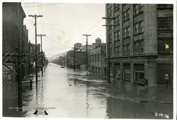 Main Street in Wheeling, West Virginia is underwater after the flood of 1936.