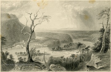 Engraving of Harpers Ferry (from the Blue Ridge).  London, published for the proprietors, by Geo: Virture, 26, Ivery Lane, 1839.