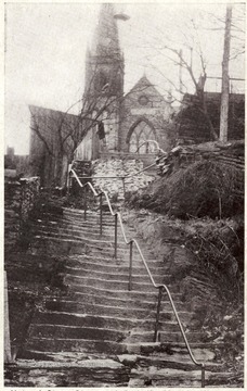 Natural stone steps leading up to a Catholic Church in Harpers Ferry, W. Va.