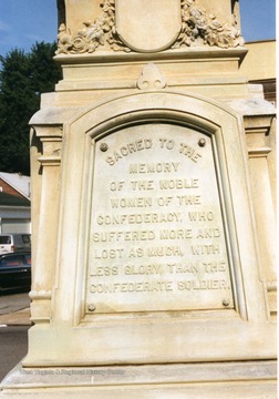 View of the inscription on the monument dedicated to the women of the Confederacy  in Hinton, W. Va.