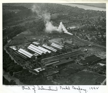 An aerial view of the International Nickel Company Plant in Huntington, West Virginia.