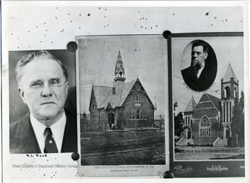 Three photographs relating to the Baptist Churches in Huntington, West Virginia is included in this photograph. In the first photograph is M.L. Woods. In the middle photograph is the First Baptist Church in Huntington, West Virginia, which was dedicated on May 7, 1882. And in the last photograph is Dr. W.P. Walker, Pastor and a picture of the Fifth Avenue Baptist Church.