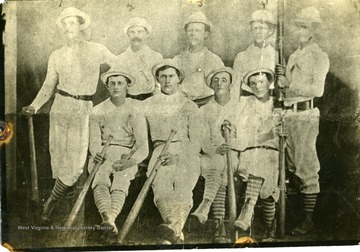 'Champs of the old days. The old Huntington Acme Base Ball Team. In those days they played at about 13th Street and 2nd Avenue.'