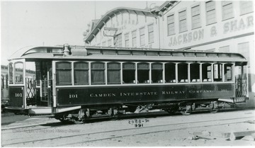 Camden Interstate Railway Company, later becomes the Ohio Valley Electric Rwy., Car No. 101. Built by Jackson and Sharp. Seats 52 passengers. Located at Huntington, W. Va.