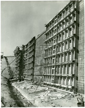 Three sections of the floodwall under construction.