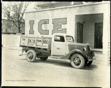 An Inland Service Corporation ice truck is parked in front of the company building in Martinsburg, West Virginia. 