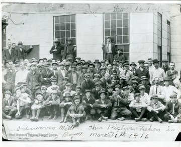 A group portrait of the Interwoven Mill Workers taken in the Boarding Room on March 6, 1916.