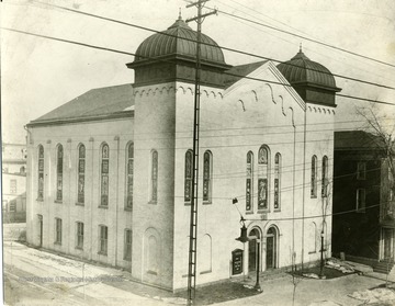 The front and side of the Calvary Methodist Church in Martinsburg, West Virginia, built in 1868.