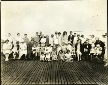 Group portrait of men, women, and children at a roof top picnic at the city hospital, Martinsburg, W. Va.