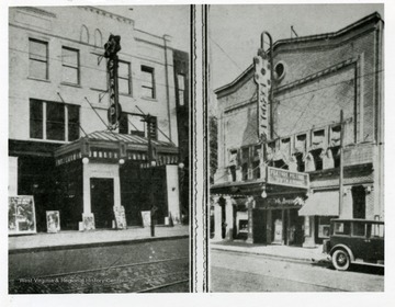 Two photographs side by side. One of the Strand Theater and the other of Smoot Theater. Both Theaters are located in Parkersburg, West Virginia.
