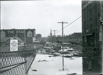 Flooded Market Street with debris in the water, Parkersburg, W. Va.