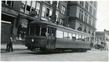 'Monongahela - West Penn Public Service Co. Parkersburg, W. Va., #403, one man tan Interurban, steel.'