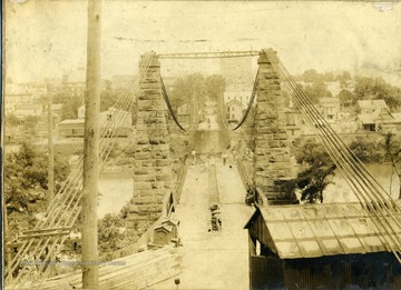 Men working on the Suspension Bridge in Morgantown, West Virginia.