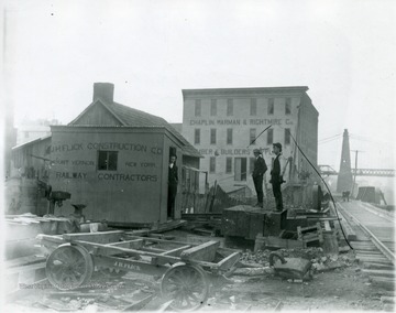 J. H Flick Construction Company Railway Contractors from Mount Vernon, New York, located near railroad tressle at Walnut Street in Morgantown, W. Va. 