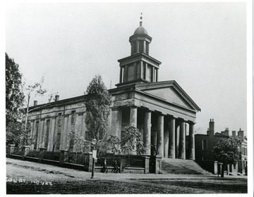 'The Old Court House Cornerstone laid in 1839. Razed in 1900 and Court Theatre erected on the site Wheeling, Virginia, a city in 1836 and then stopped using town meeting hall above Old Market House.'