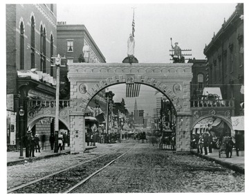 'Market Street at 12th; 1888 Reunion of GAR Grand Army Republic (Northern Army); Wheeling, West Virginia.