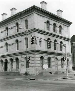 'Custom House in Wheeling, birth place of West Virginia'. This building is located on the corner of 16th Street and Market Street in Wheeling, W. Va.  