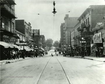 View of High Street 'between Walnut Street and Wall Street' in Morgantown, W. Va. 