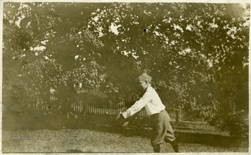 'James Henry Krepps at home of grandfather, James L. Krepps, 'now Krepps Park caretaker's house', The Flatts, Morgantown, W. Va.'